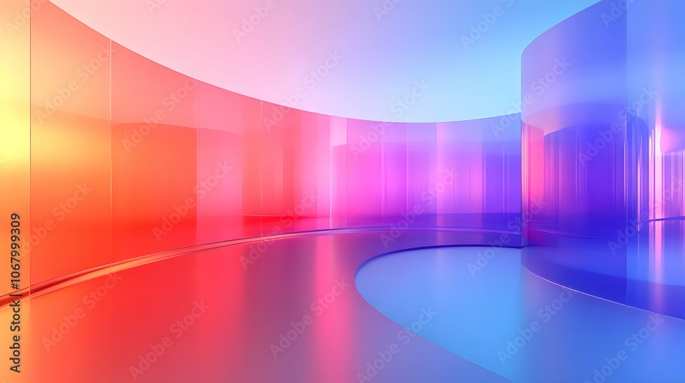 Abstract 3D Background, Colorful Glass Panels and Curved Walls Abstract 3D Background, Colorful Glass Panels and Curved Walls
