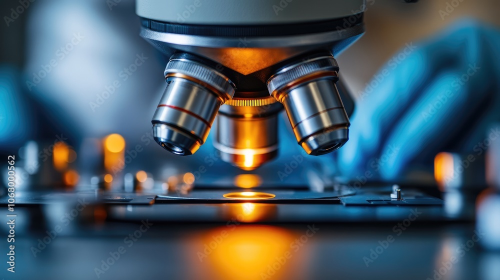 Scientific analysis: capturing lab scientist intently looking through microscope, meticulously studying intricate specimens, importance of detailed investigation, discovery in laboratory settings. Scientific analysis: capturing lab scientist intently looking through microscope, meticulously studying intricate specimens, importance of detailed investigation, discovery in laboratory settings.