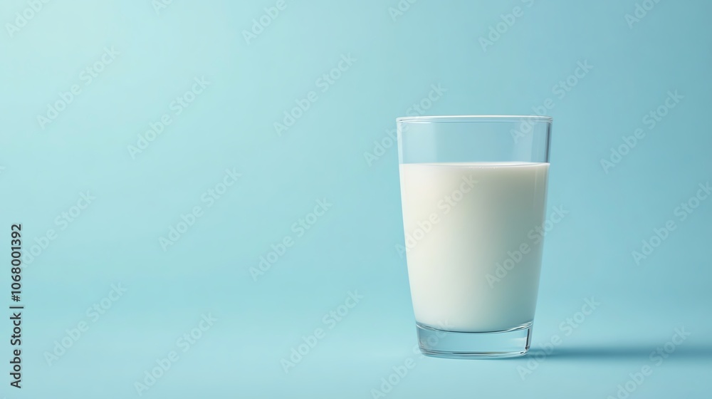 A refreshing glass of milk against a soft blue background, perfect for showcasing dairy products or healthy lifestyle themes. A refreshing glass of milk against a soft blue background, perfect for showcasing dairy products or healthy lifestyle themes.