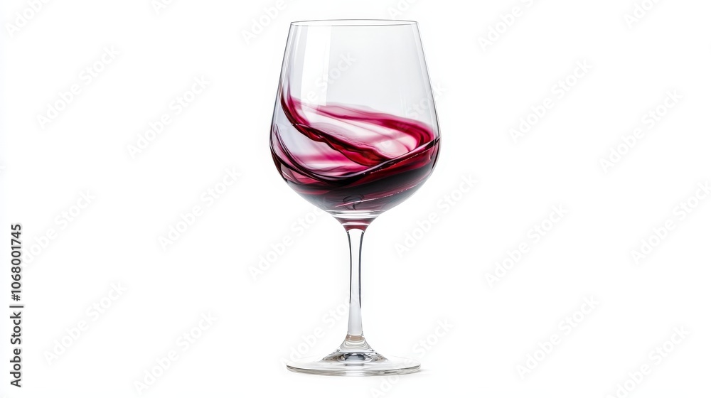 A glass of fine red wine with deep, rich color swirling in the glass, isolated on a white background A glass of fine red wine with deep, rich color swirling in the glass, isolated on a white background