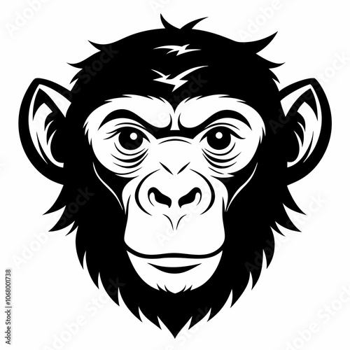 silhouette of a chimpanzee head vector black animal illustration on a white background