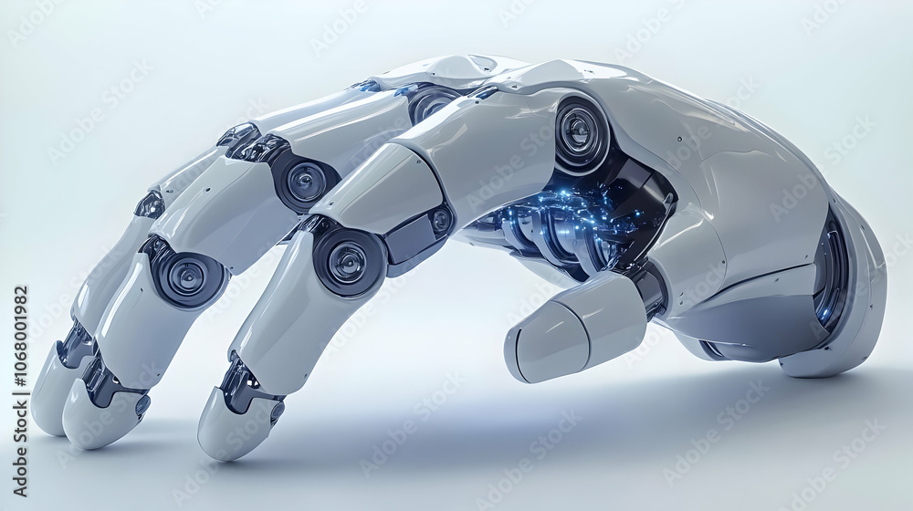 3D Render of Robotic Hand with Glowing Joints 3D Render of Robotic Hand with Glowing Joints