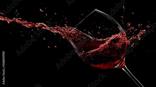 Dynamic splash of red wine frozen in motion, showcasing elegance and vigor against a dark background.
