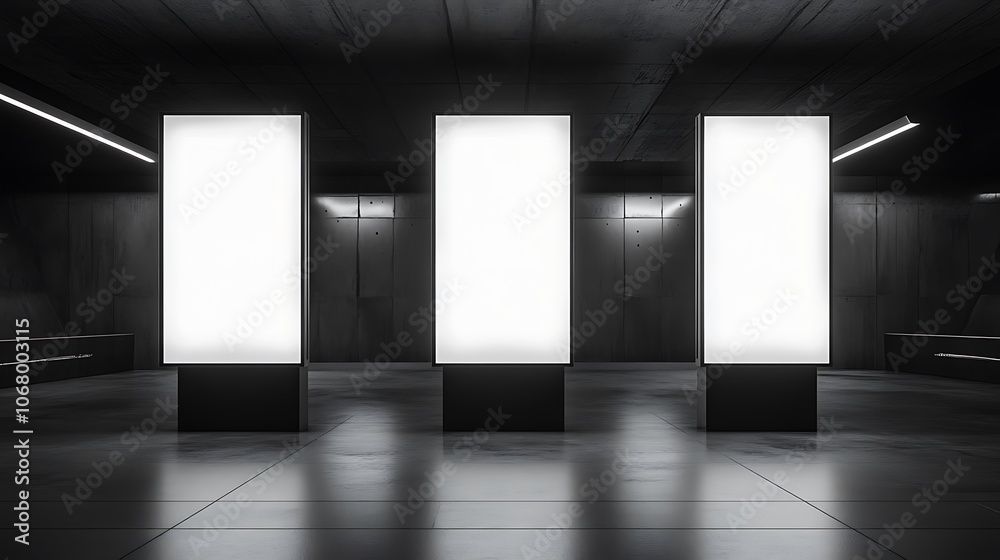 Empty Underground Subway Station with Blank Advertisement Panels Empty Underground Subway Station with Blank Advertisement Panels
