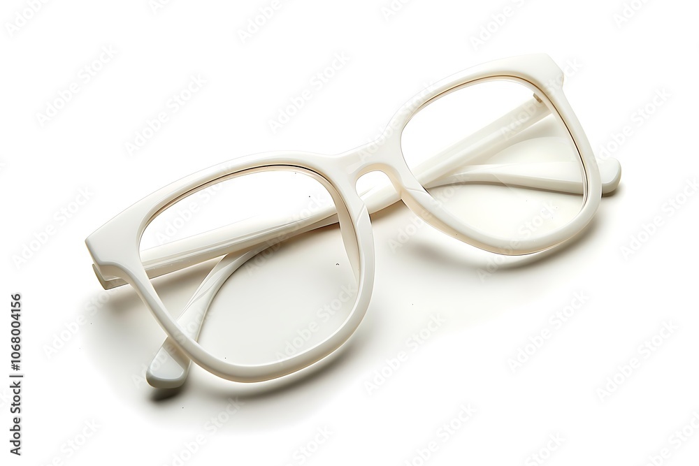 Stylish glasses with white frame isolated on white background Stylish glasses with white frame isolated on white background