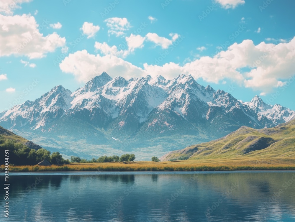 A beautiful mountain range with a lake in the foreground. - ai A beautiful mountain range with a lake in the foreground. - ai