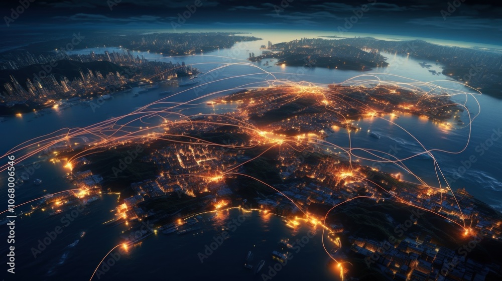 Cityscape at Night with Connecting Lines Cityscape at Night with Connecting Lines