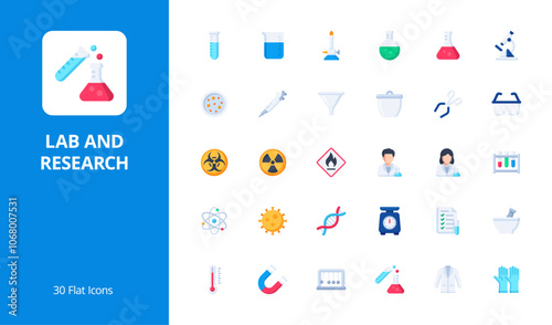 Lab and research icon set with flat style