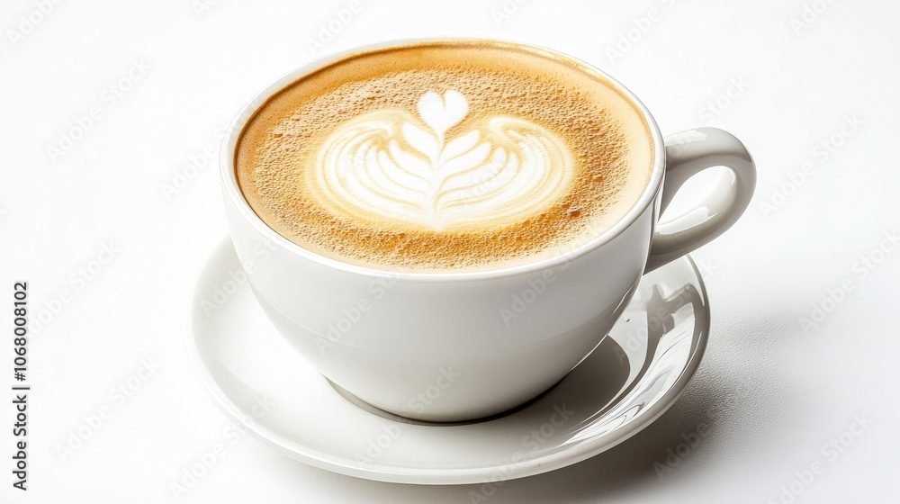 A rich macchiato with a frothy top, served in a small espresso cup, isolated on a white background A rich macchiato with a frothy top, served in a small espresso cup, isolated on a white background
