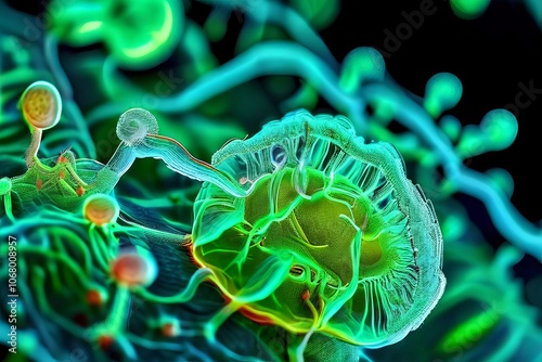 anabaena cyanobacteria stained with syto green illuminating nucl photo