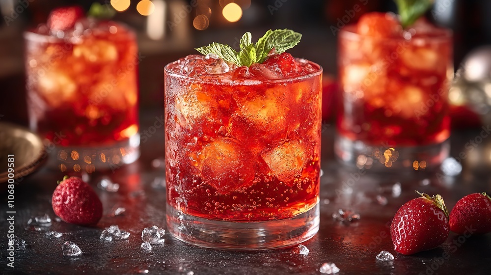 Patriotic red cocktail punch in a glass on a table, perfect for celebrating American holidays like the 4th of July.