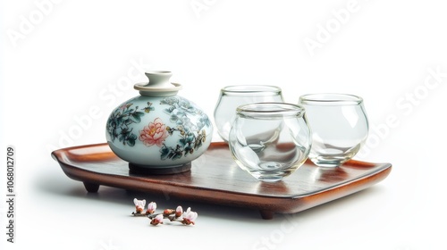 A traditional Chinese cupping therapy set with glass cups, isolated on a white background