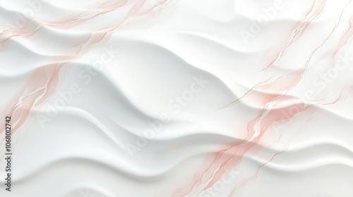 A 3D marble illustration featuring a white surface with delicate pink veining, flowing gracefully over a wavy texture, creating a soft, elegant, and feminine aesthetic.