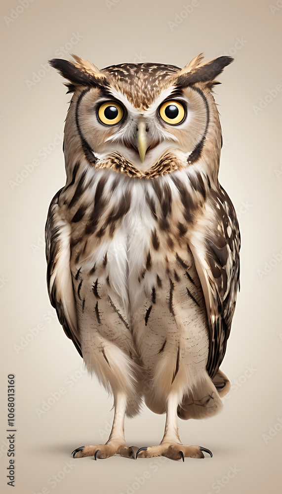 Fototapeta premium Shocked and Confused Owl with Wide, Astonished Eyes, Isolated on Plain Background for Quirky Appeal
