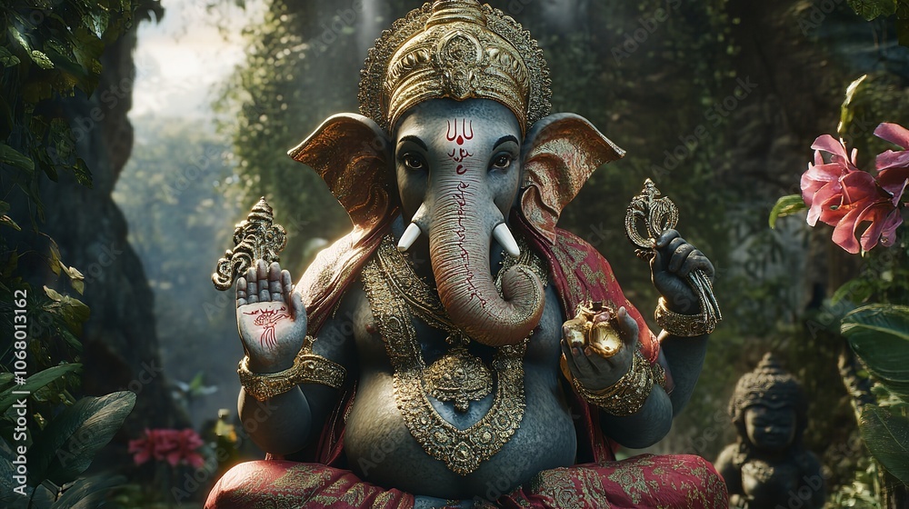 Fototapeta premium Lord Ganesha, 8K Realistic Lighting, Highly Detailed, High Resolution