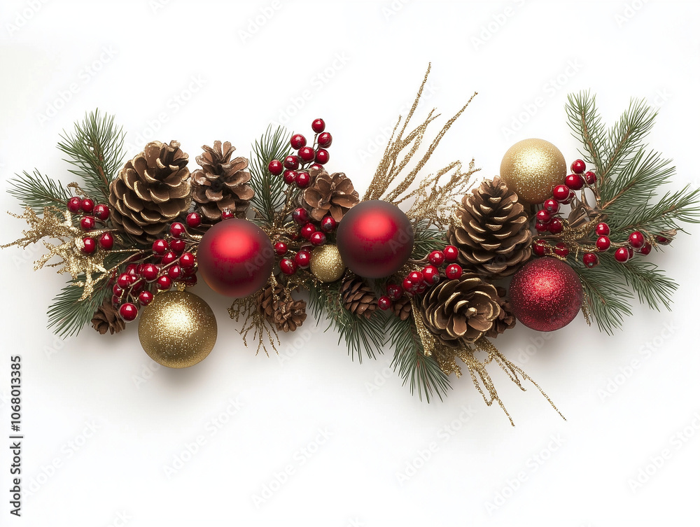 Christmas Garland with Red and Gold Baubles Berries Christmas Garland with Red and Gold Baubles Berries
