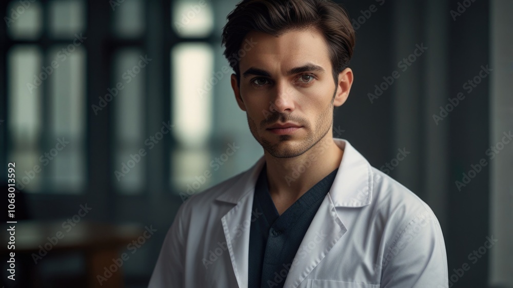 Thoughtful serious young male doctor in the hospital Thoughtful serious young male doctor in the hospital