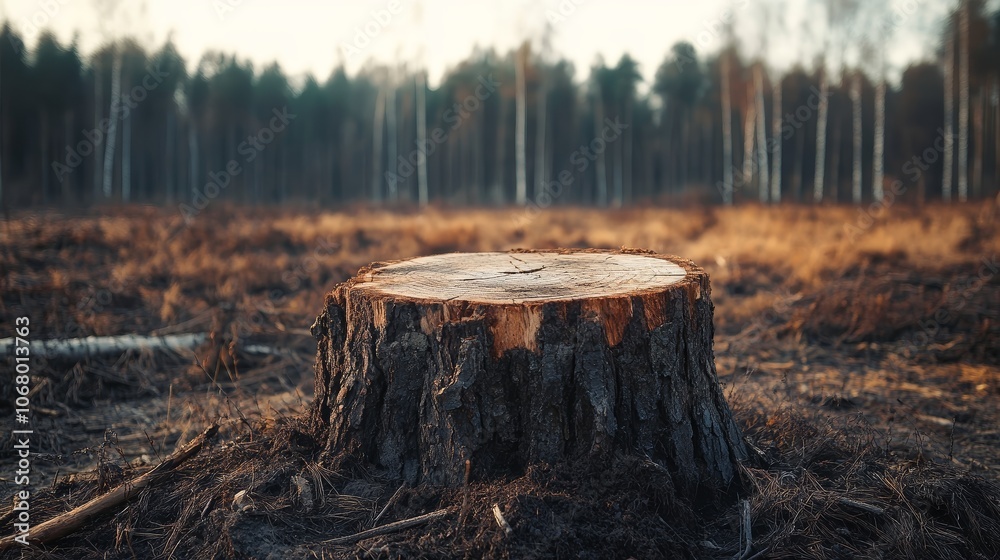 Tree Stump in Deforestation Area Environmental Impact Nature Loss Sustainability Tree Stump in Deforestation Area Environmental Impact Nature Loss Sustainability