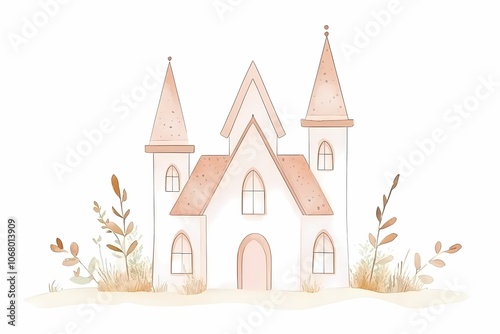 Elegant Watercolor Illustration of Classic Castle