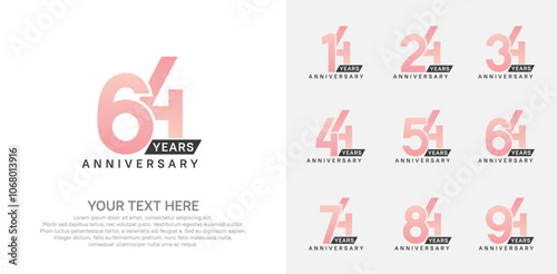 Anniversary logo set vector design, pink color for celebration event