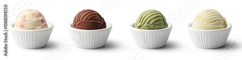 Delicious Assortment of Four Ice Cream Flavors in White Cups