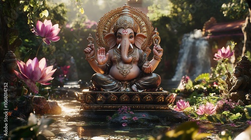  Lord Ganesha and Maa Laxmi, 8K Realistic Lighting, Highly Detailed photo