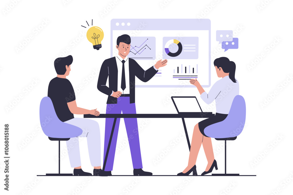 Business pitch illustration concept. Illustrations for websites, landing pages, mobile applications, posters and banners. Trendy flat vector illustration Business pitch illustration concept. Illustrations for websites, landing pages, mobile applications, posters and banners. Trendy flat vector illustration