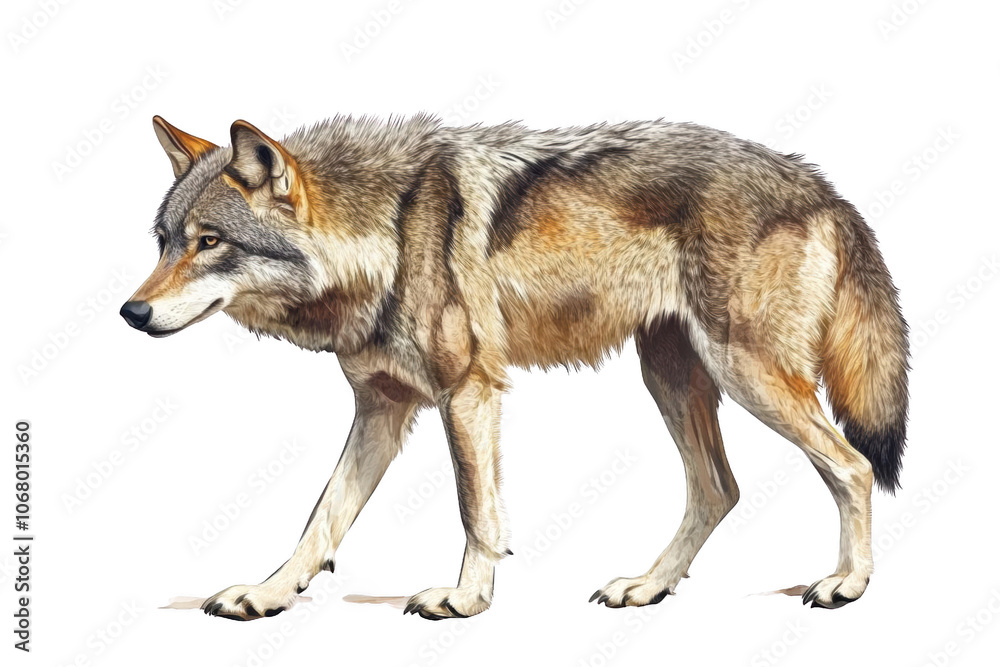 Fototapeta premium Wolf Walking Through a Forest, Transparent Background - Wildlife Photography