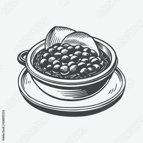 Chole Bhature Silhouette Vector Illustration Isolated on White Background Indian Food Art