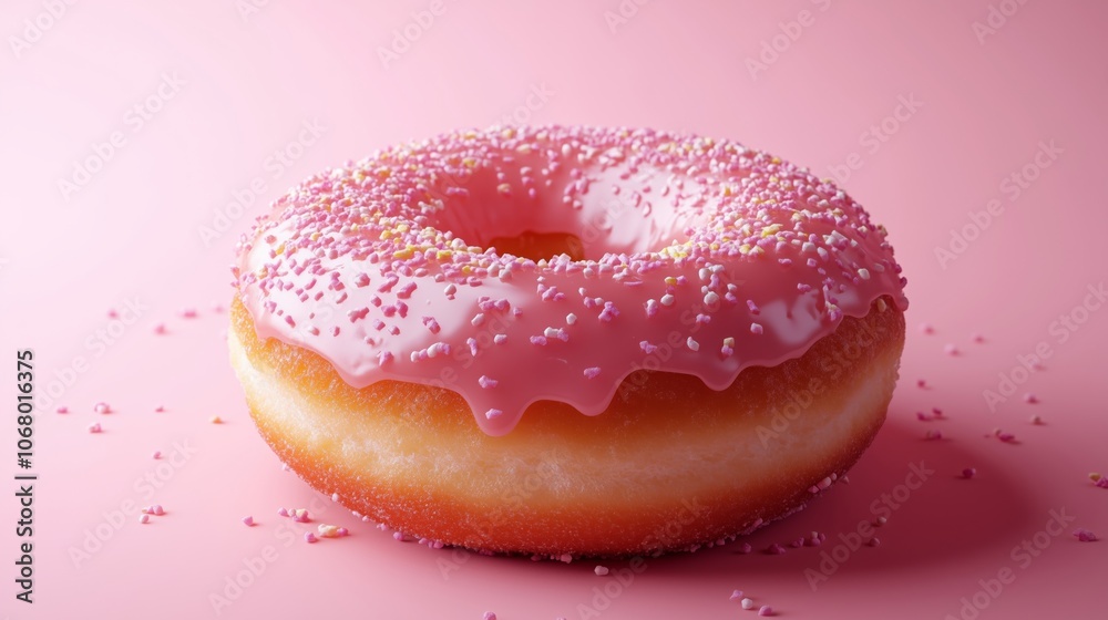 Delicious Pink Glazed Donut Topped with Colorful Sprinkles Delicious Pink Glazed Donut Topped with Colorful Sprinkles