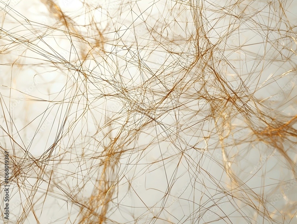 Close-up view of fine, golden threads captured in a delicate web-like formation, creating an abstract and ethereal background. The soft lighting enhances the intricate textures. Close-up view of fine, golden threads captured in a delicate web-like formation, creating an abstract and ethereal background. The soft lighting enhances the intricate textures.