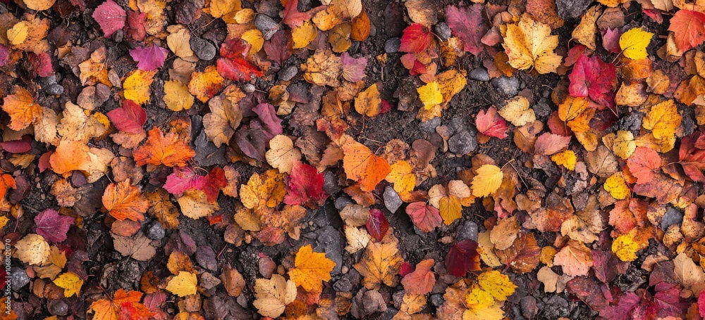 A colorful collection of fallen autumn leaves covering the forest floor. A colorful collection of fallen autumn leaves covering the forest floor.