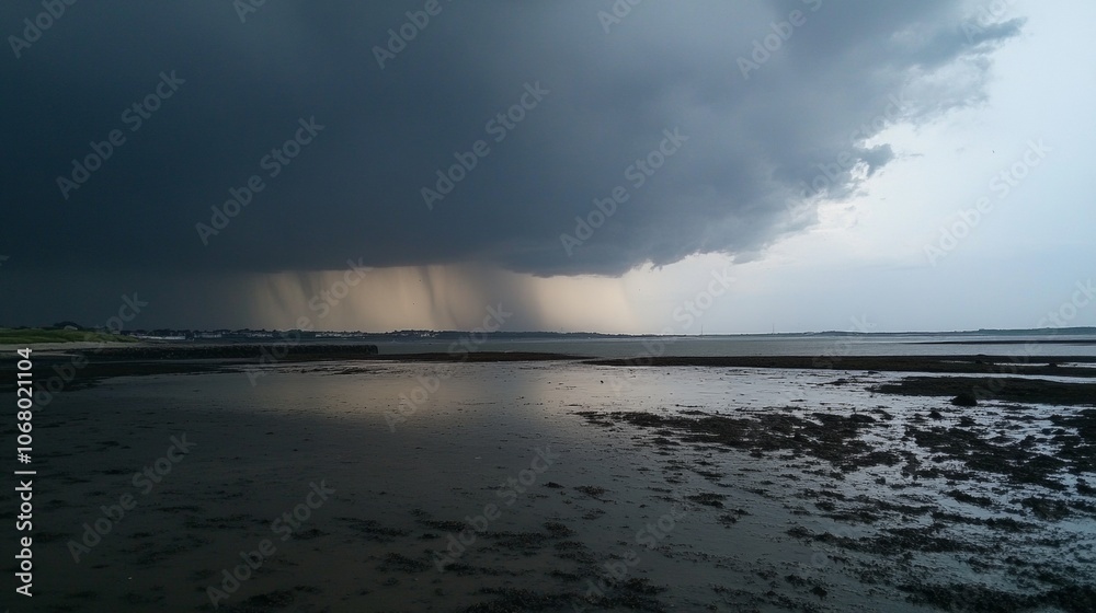 aerial shot of a cloud with rain approaching an island aerial shot of a cloud with rain approaching an island