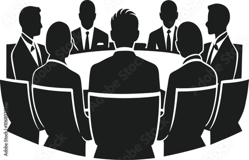 Business Roundtable Silhouette Illustration for Team Collaboration and Leadership Concept