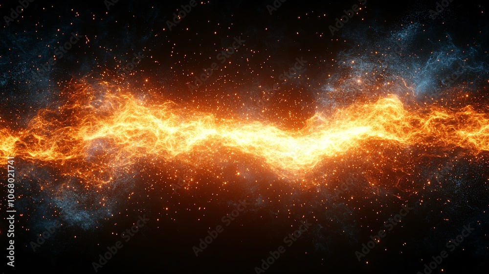 Fiery Plasma Burst with Orange and White Particles