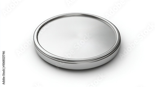 3D silver coin icon in top view, isolated on a white background with a polished metallic finish, ideal for minimalist designs.