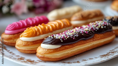 Delicious Eclairs with Colorful Frosting