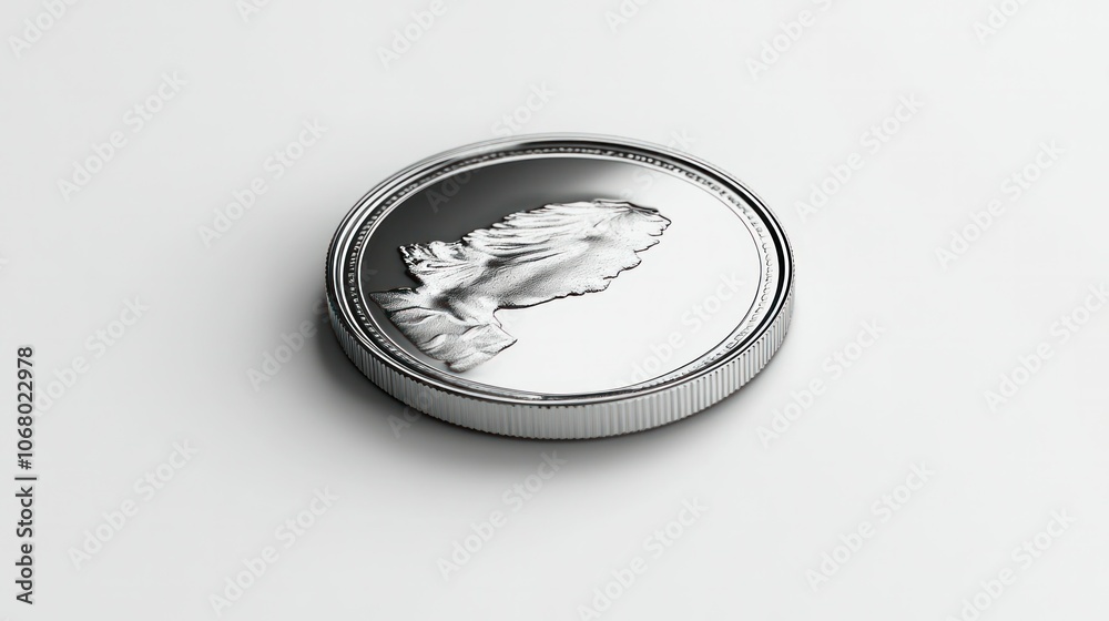Chrome-finish coin icon in 3D, displayed from a top perspective on a clean white background with a reflective silver surface. Chrome-finish coin icon in 3D, displayed from a top perspective on a clean white background with a reflective silver surface.