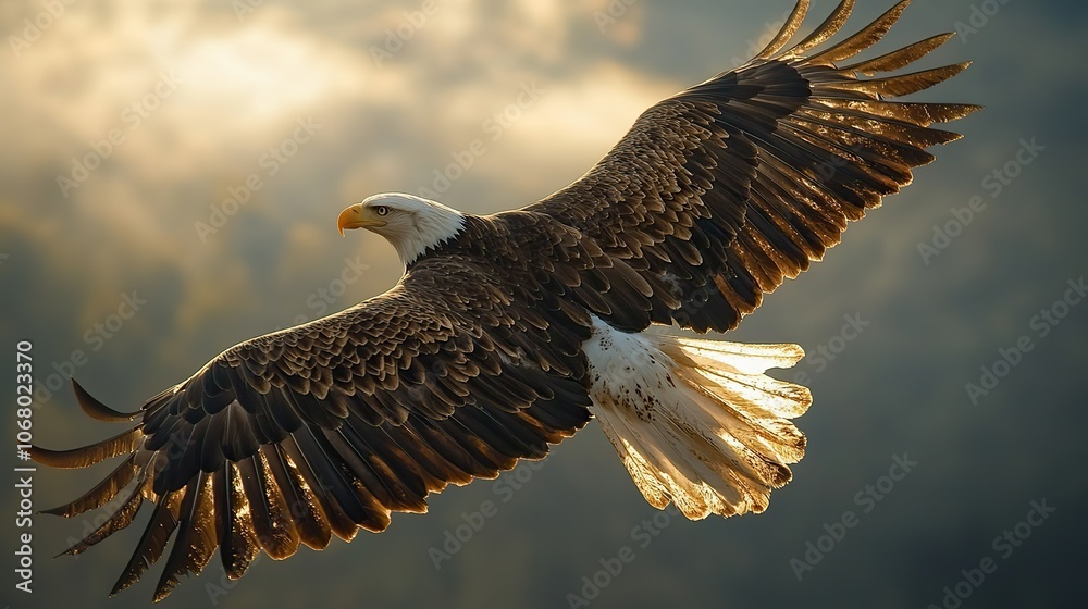 Bald eagle flying with the American flag, representing U.S. patriotism and symbols of freedom. Bald eagle flying with the American flag, representing U.S. patriotism and symbols of freedom.