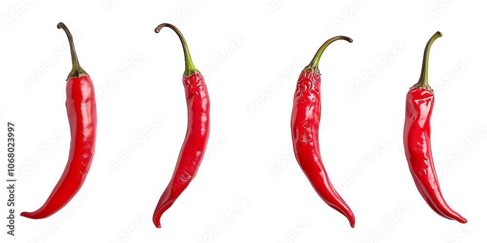 Isolated Hot Chili Peppers Set with Transparent Background
