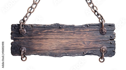 Rustic Wooden Signboard with Chains photo