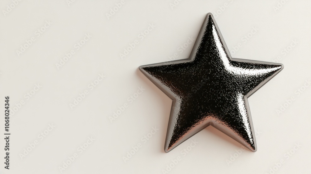 Detailed metallic star icon, viewed from above in 3D, set on a plain white background for a clean look. Detailed metallic star icon, viewed from above in 3D, set on a plain white background for a clean look.