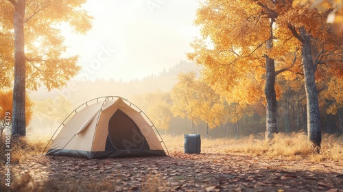 Experience the joy of camping outdoors during fall set up your tent amidst vibrant autumn foliage photo