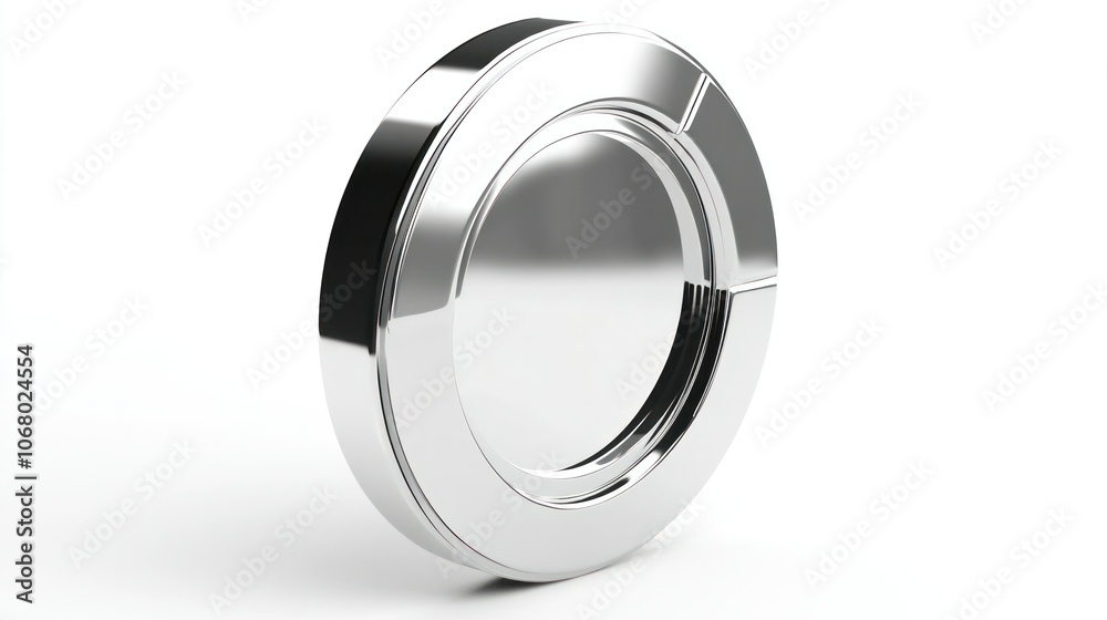 Elegant chrome coin symbol, isolated on a white background in 3D, with a sleek, reflective silver surface. Elegant chrome coin symbol, isolated on a white background in 3D, with a sleek, reflective silver surface.