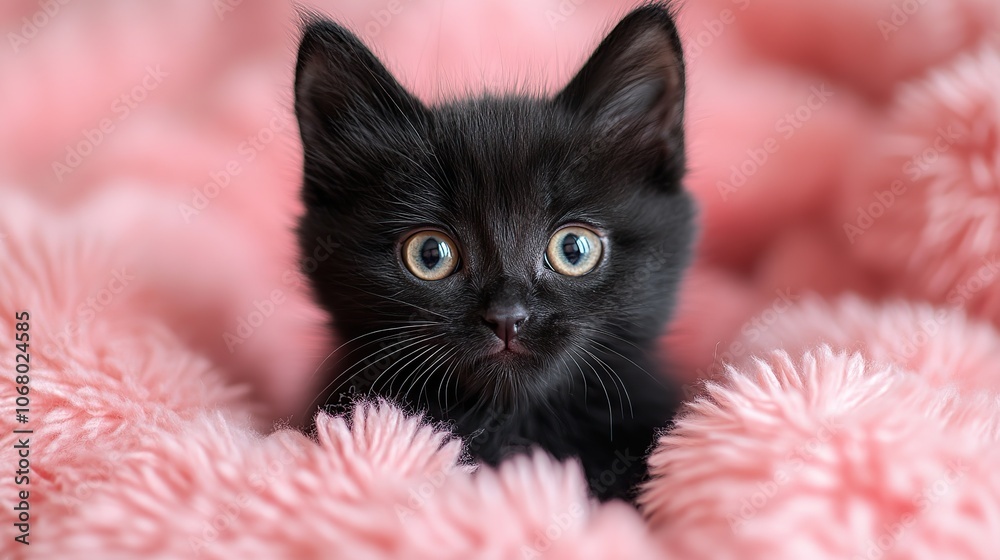 Black kitten peeking out of a pastel pink background, creating a playful pet-themed design. Black kitten peeking out of a pastel pink background, creating a playful pet-themed design.