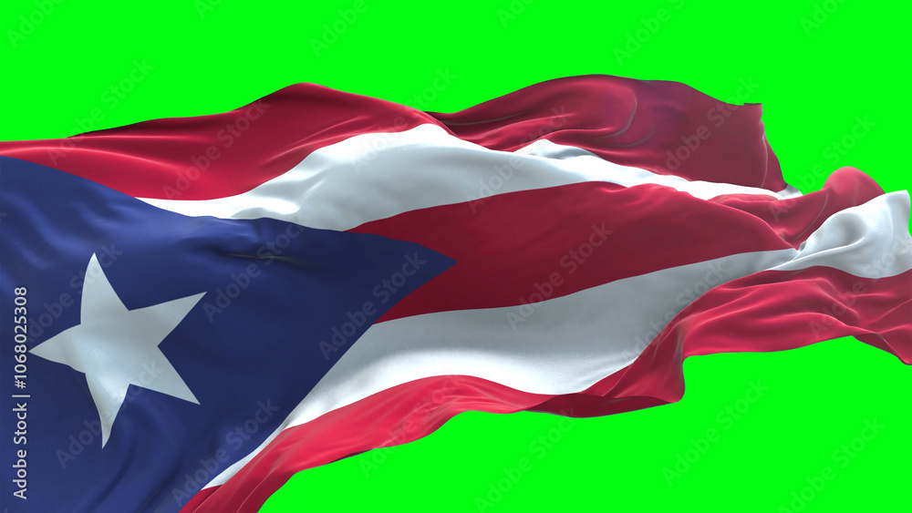 Puerto Rico flag - 3D realistic waving flag on green screen background for chroma key Puerto Rico flag - 3D realistic waving flag on green screen background for chroma key