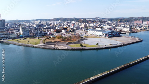 Harbor in Ishikawa.Drone shot.