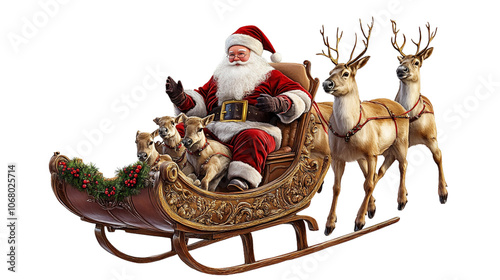 Obraz na płótnie A santa with reindeer pulling him on a sleigh w salonie