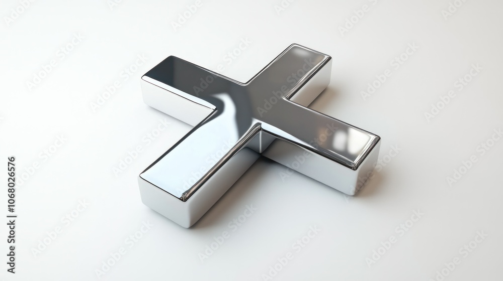 High-quality 3D silver cross icon, isolated with polished chrome effect on a clean white background. High-quality 3D silver cross icon, isolated with polished chrome effect on a clean white background.