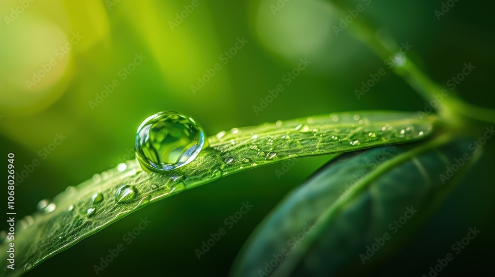 Dew Drop Resting Gently on Leaf Surface Dew Drop Resting Gently on Leaf Surface